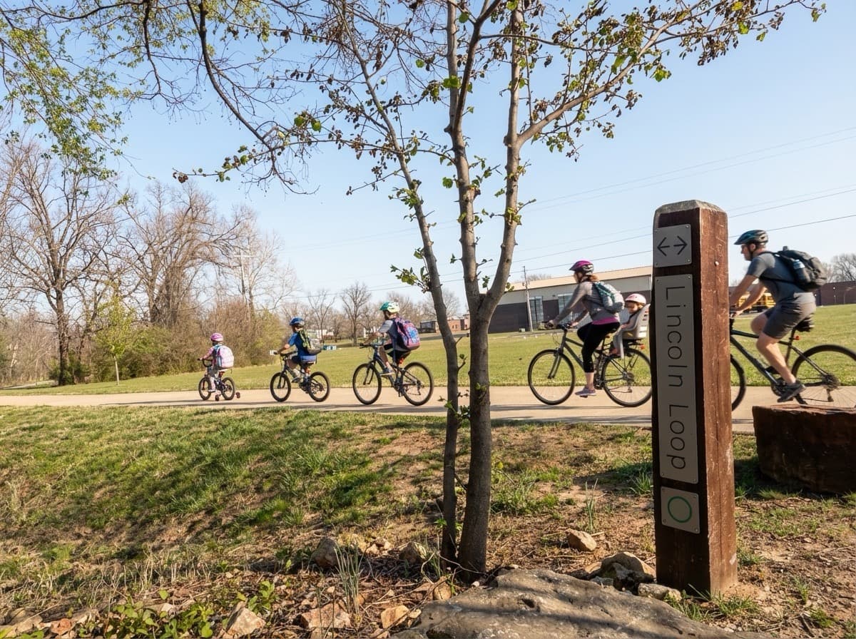 Families biking along the Lincoln Loop trail